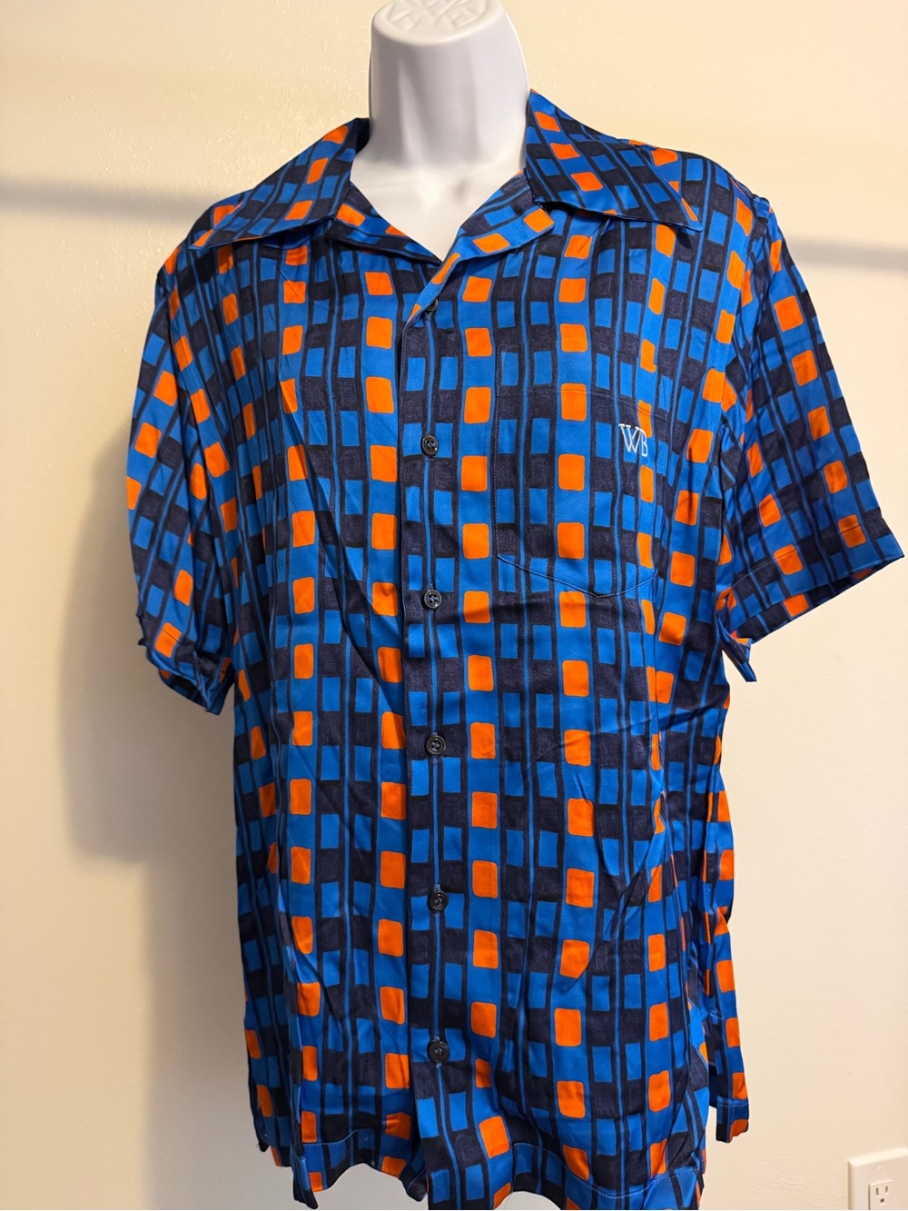 Wales Bonner Blue & Orange Geometric Short-Sleeve Button-Down Shirt